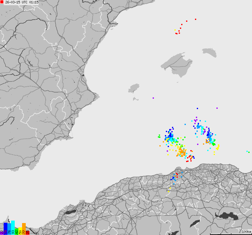 Mapa wyładowań atmosferycznych Hiszpanii, Portugalii