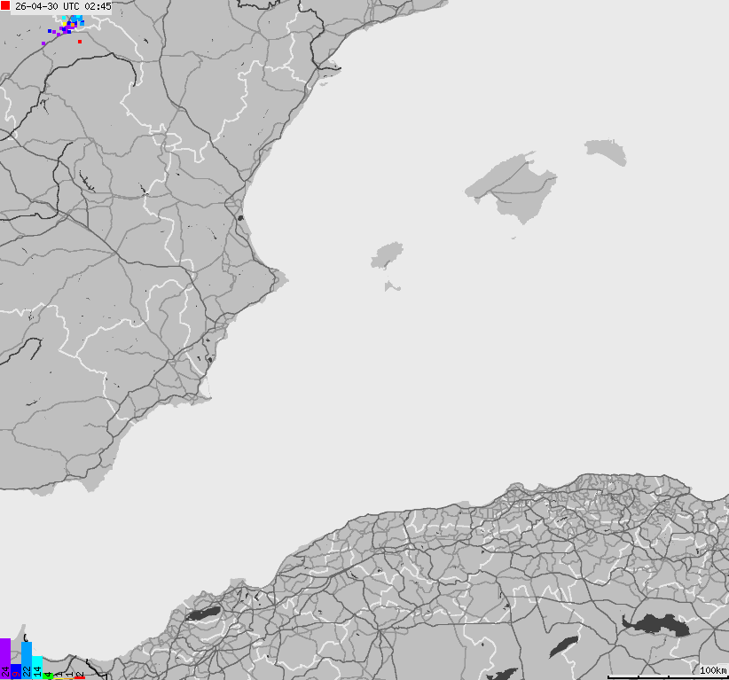 Mapa wyładowań atmosferycznych Hiszpanii, Portugalii