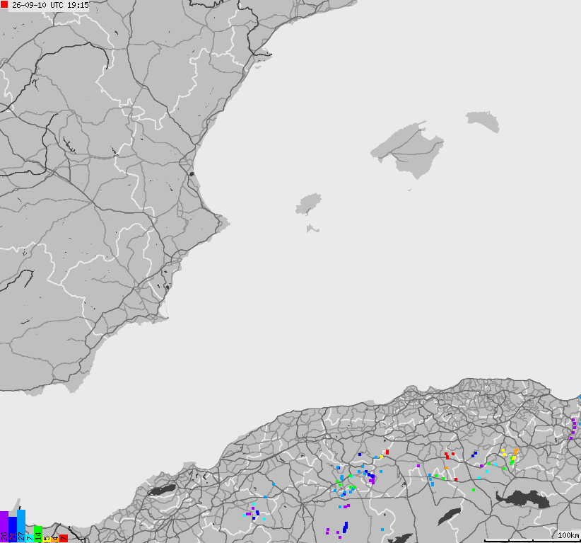 Mapa wyładowań atmosferycznych Hiszpanii, Portugalii