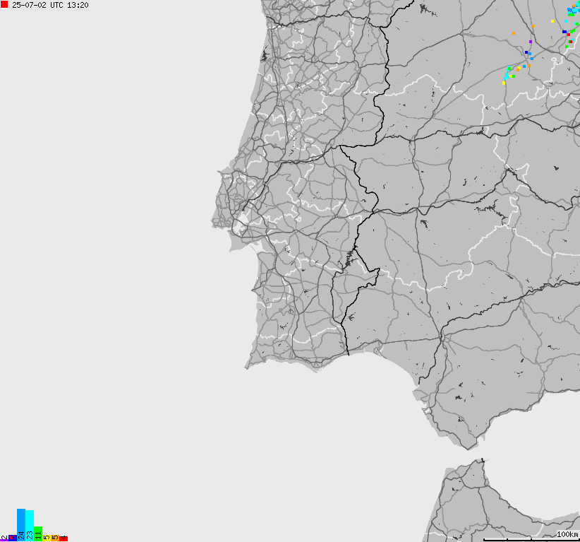Mapa wyładowań atmosferycznych Hiszpanii, Portugalii