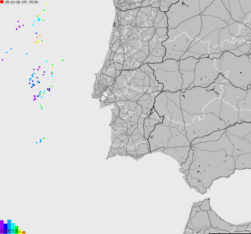 Mapa wyładowań atmosferycznych Hiszpanii, Portugalii
