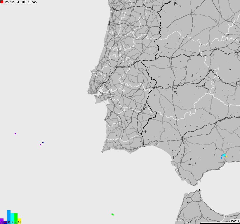Mapa wyładowań atmosferycznych Hiszpanii, Portugalii