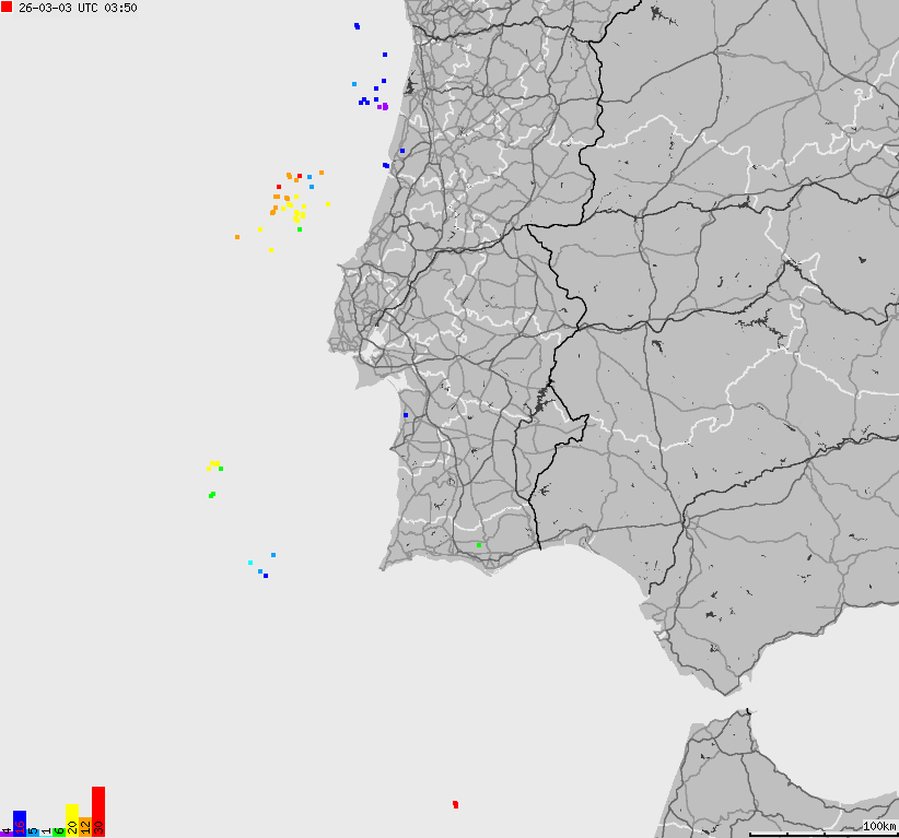 Map of lightnings Spain, Portugal