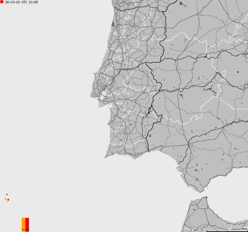 Mapa wyładowań atmosferycznych Hiszpanii, Portugalii