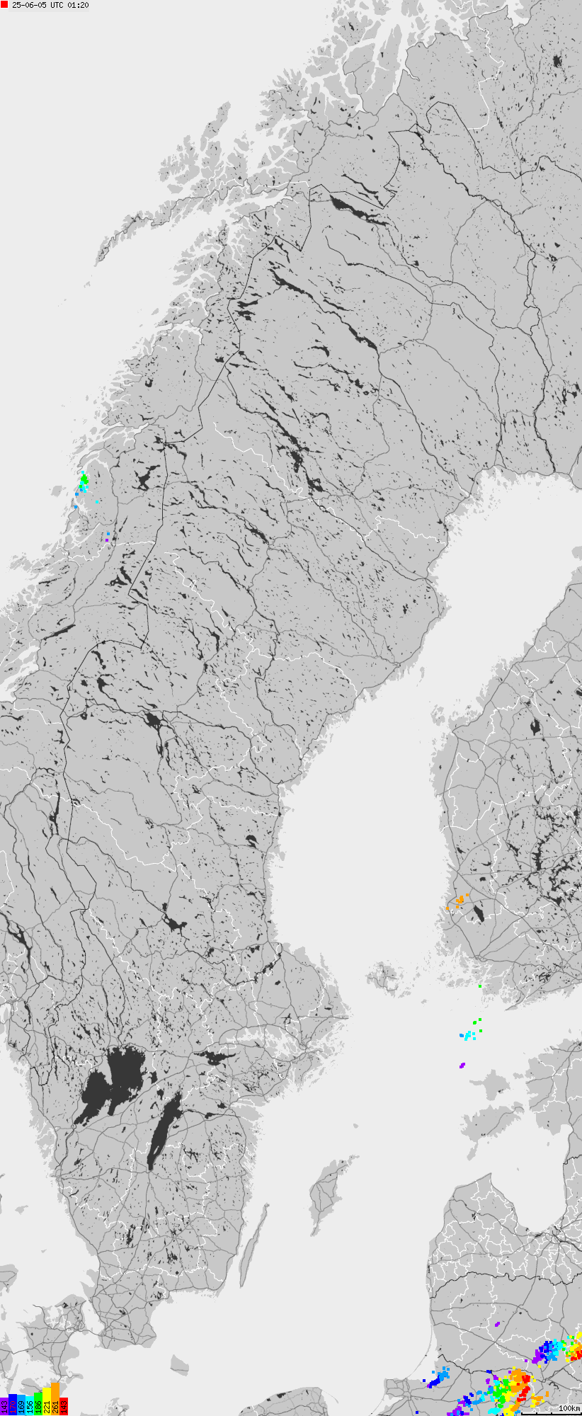 Map of lightnings across Sweden