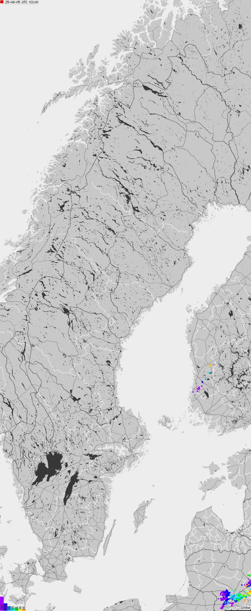 Map of lightnings across Sweden
