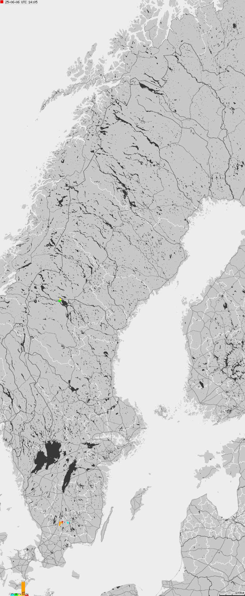 Map of lightnings across Sweden