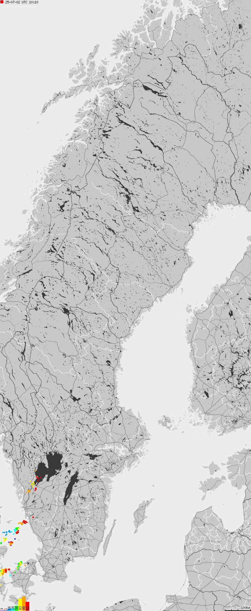 Map of lightnings across Sweden