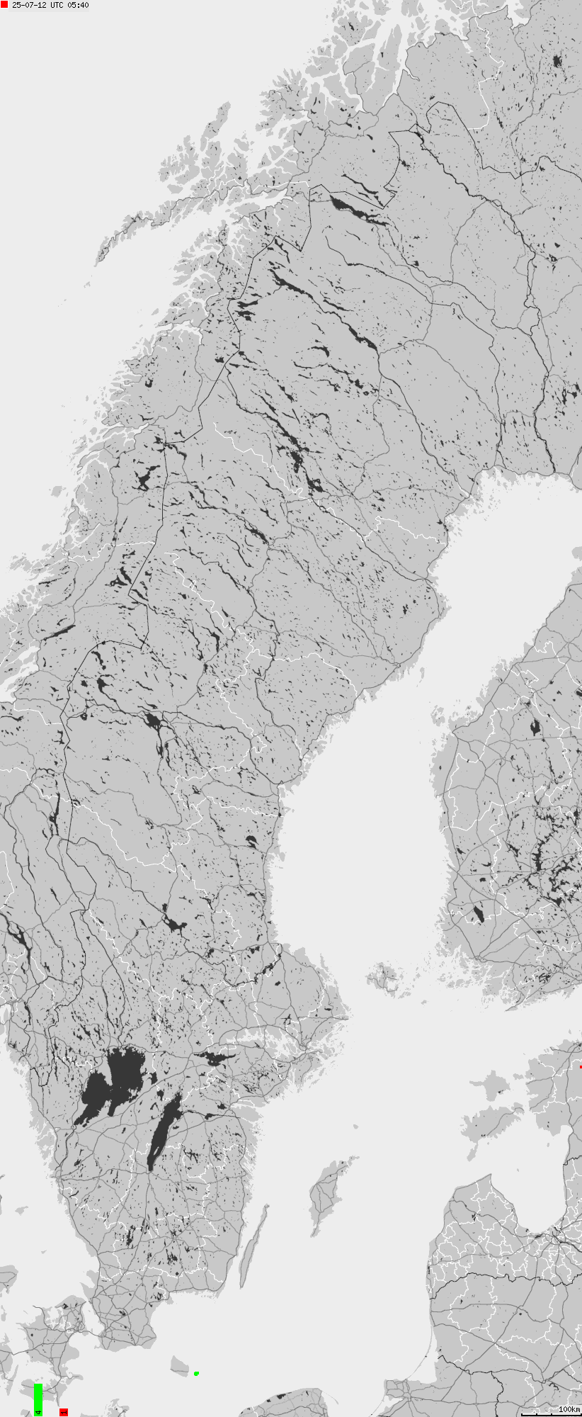 Map of lightnings across Sweden