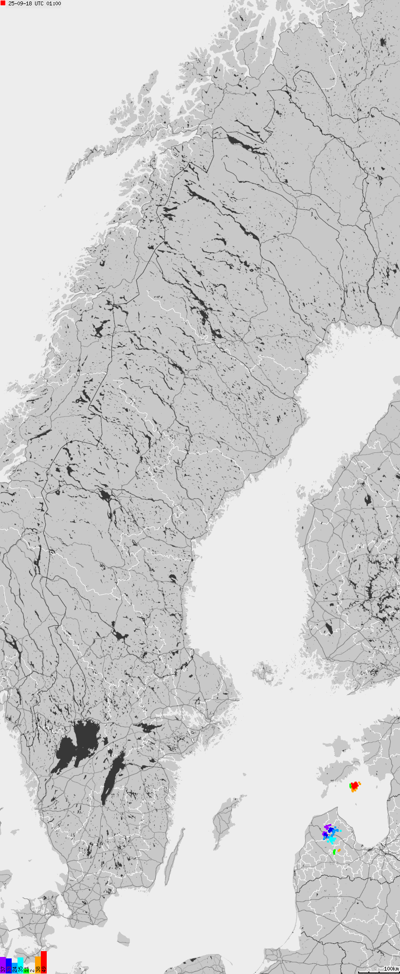 Map of lightnings across Sweden