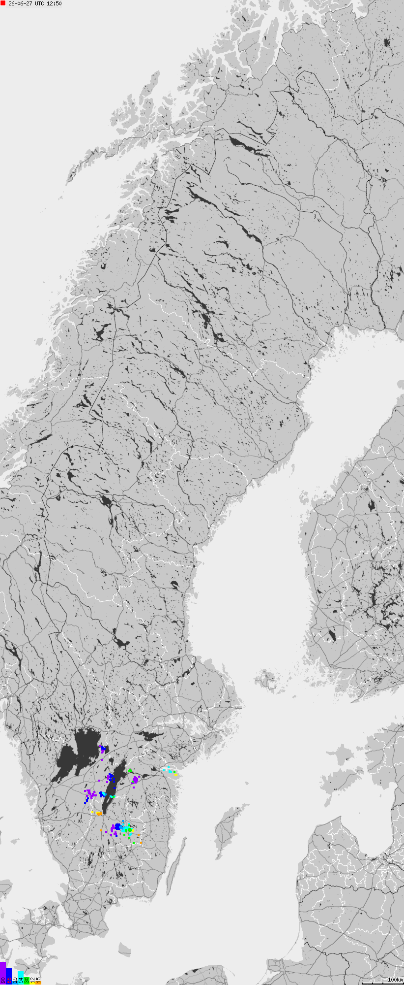 Map of lightnings across Sweden
