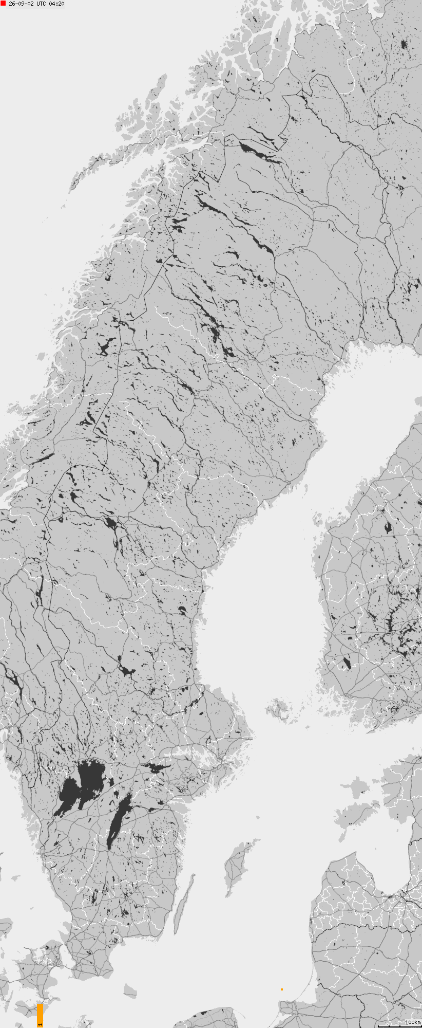 Map of lightnings across Sweden