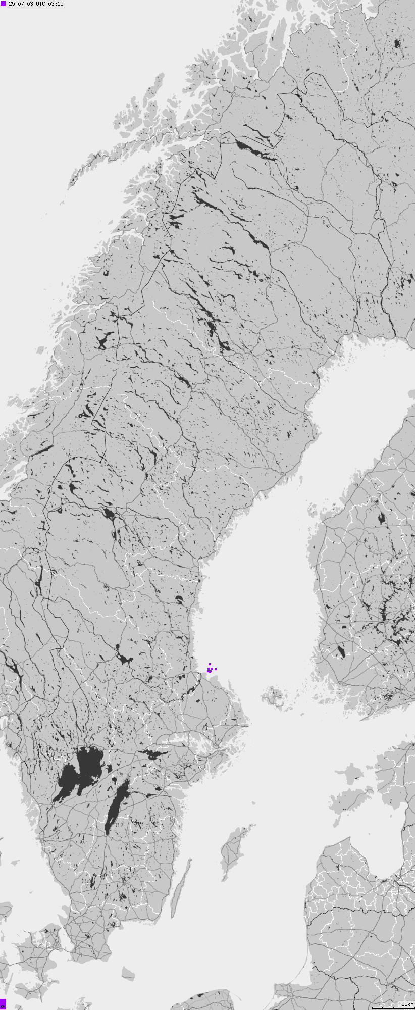 Map of lightnings across Sweden