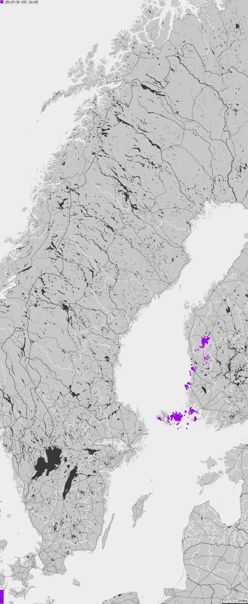 Map of lightnings across Sweden