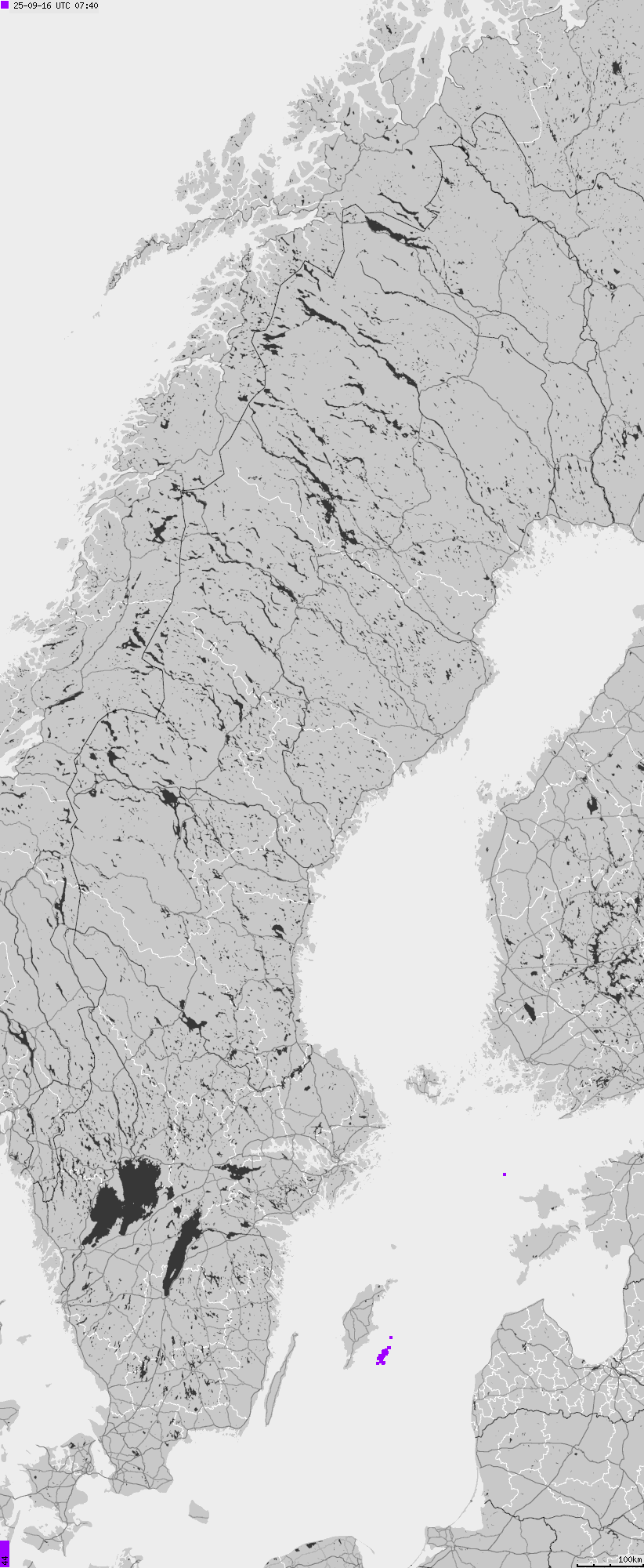 Mapa wyładowań atmosferycznych na obszarze Szwecji