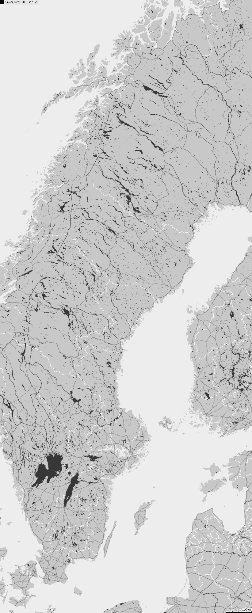 Mapa wyładowań atmosferycznych na obszarze Szwecji