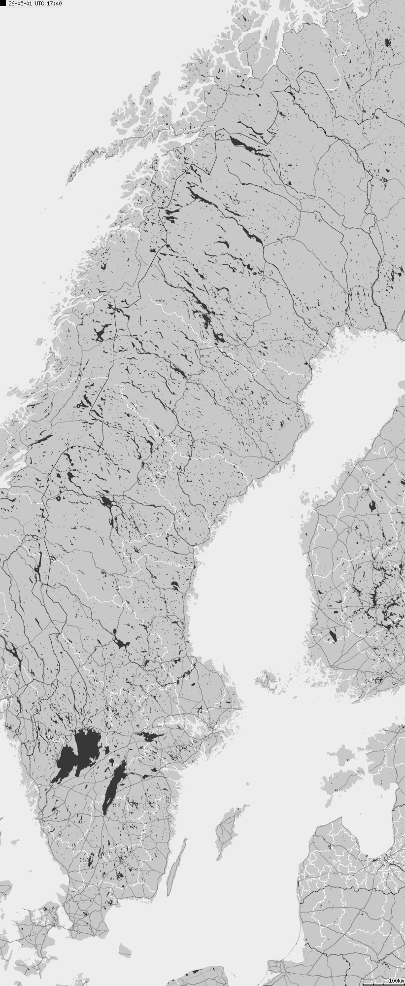 Mapa wyładowań atmosferycznych na obszarze Szwecji