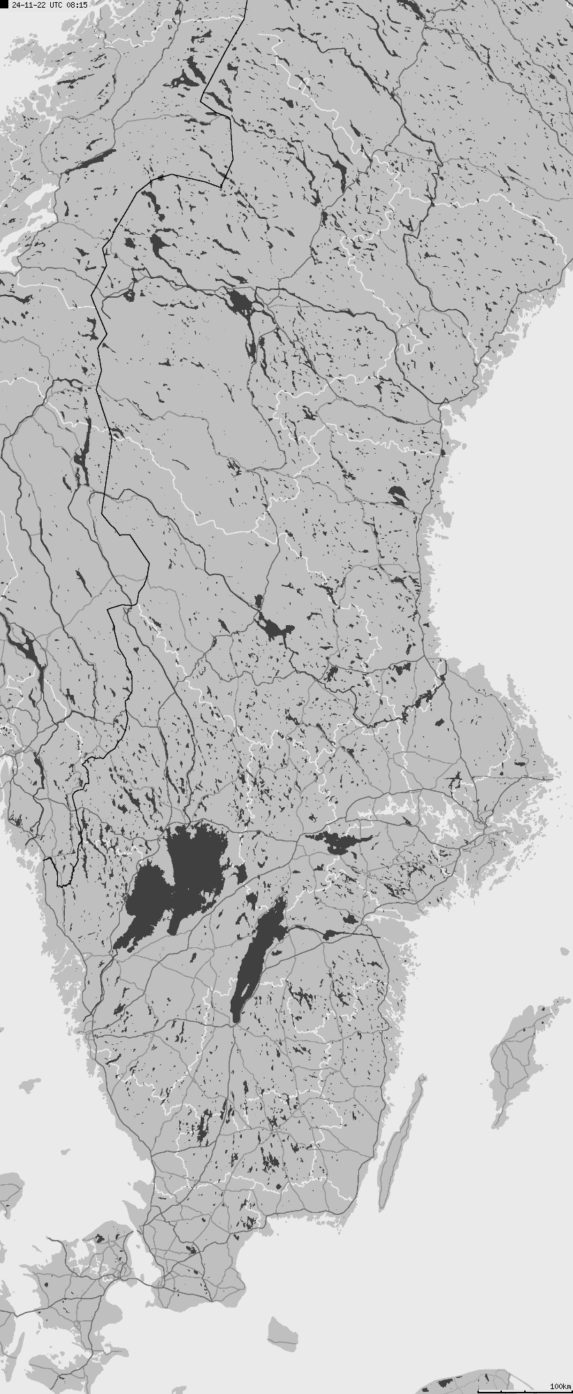 Mapa wyładowań atmosferycznych na obszarze Szwecji