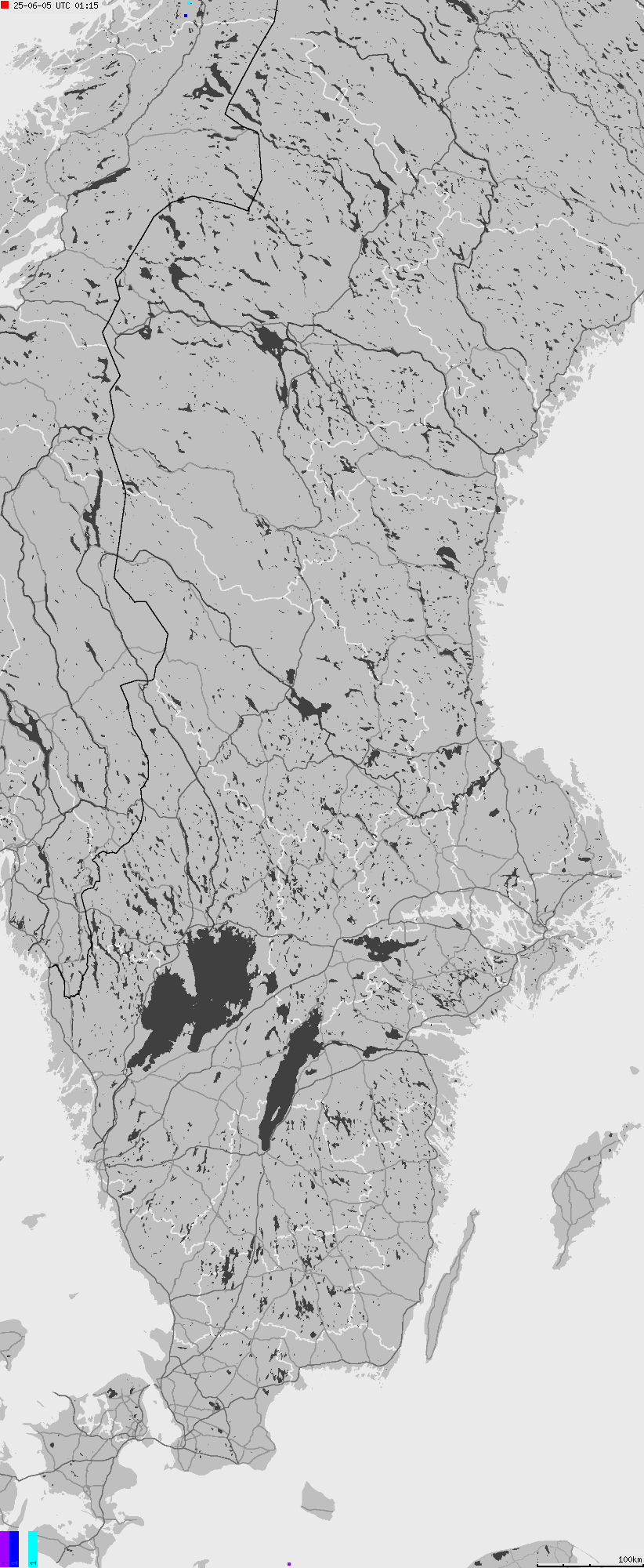 Mapa wyładowań atmosferycznych na obszarze Szwecji