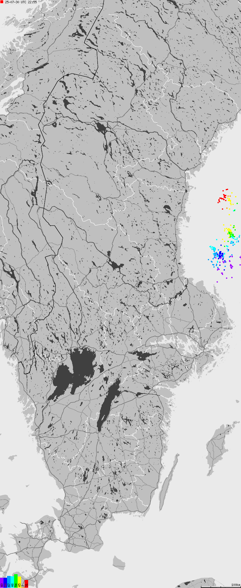 Map of lightnings across Sweden