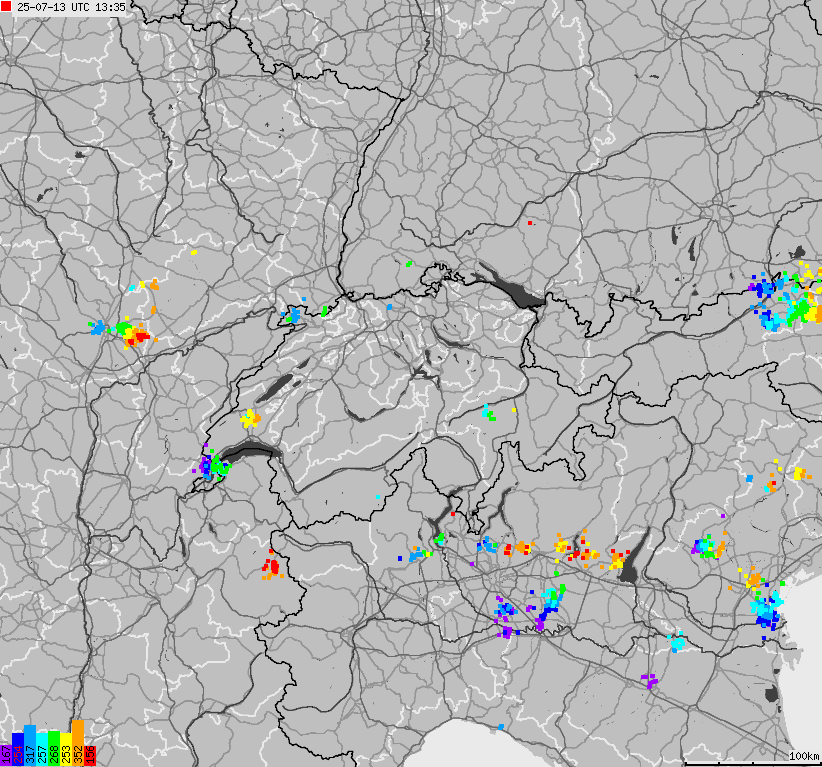 Map of lightnings across Switzerland and Liechtenstein