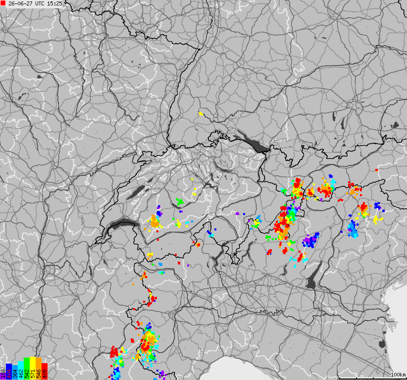 Map of lightnings across Switzerland and Liechtenstein