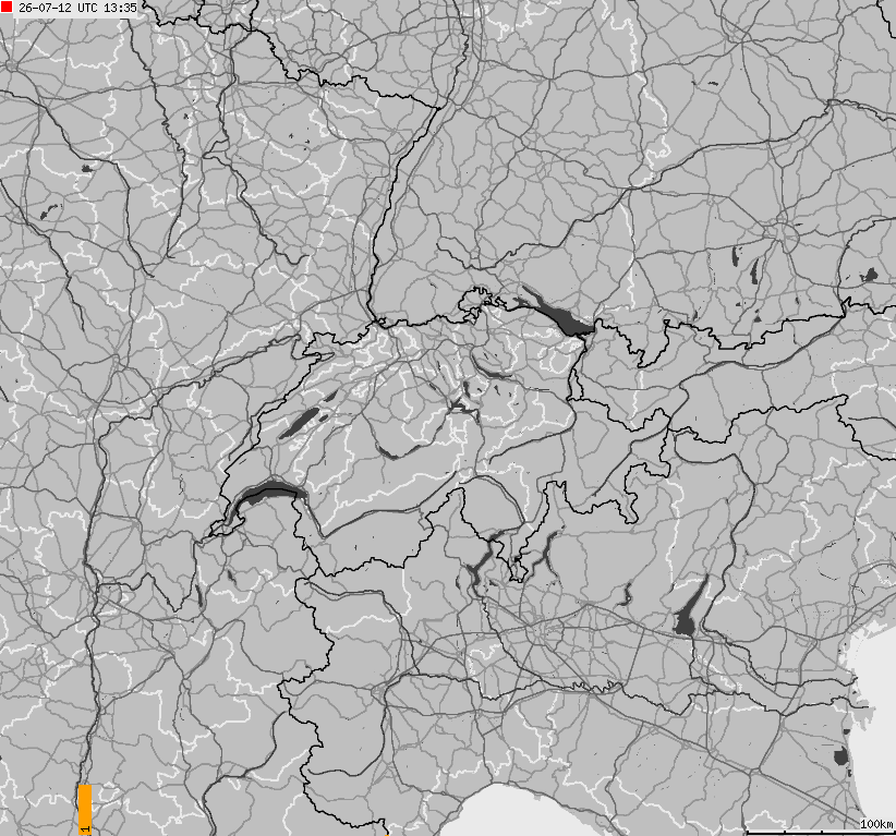 Map of lightnings across Switzerland and Liechtenstein