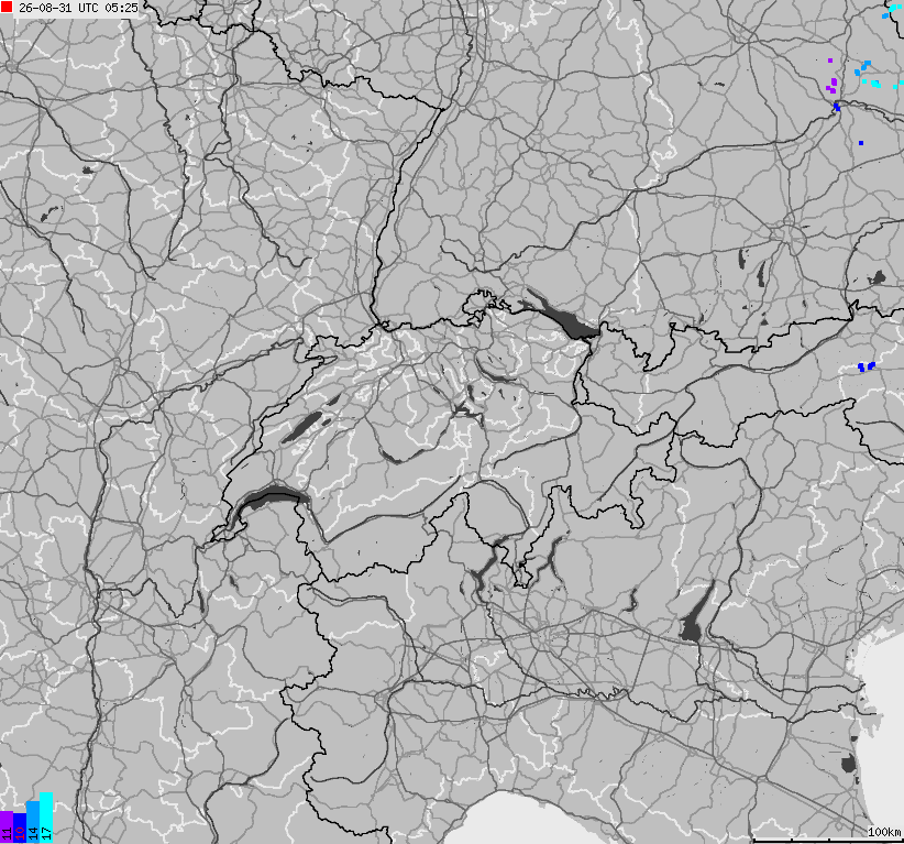 Mapa wyładowań atmosferycznych na obszarze Szwajcarii i Liechtensteinu