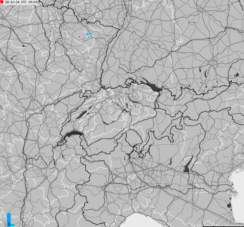 Mapa wyładowań atmosferycznych na obszarze Szwajcarii i Liechtensteinu