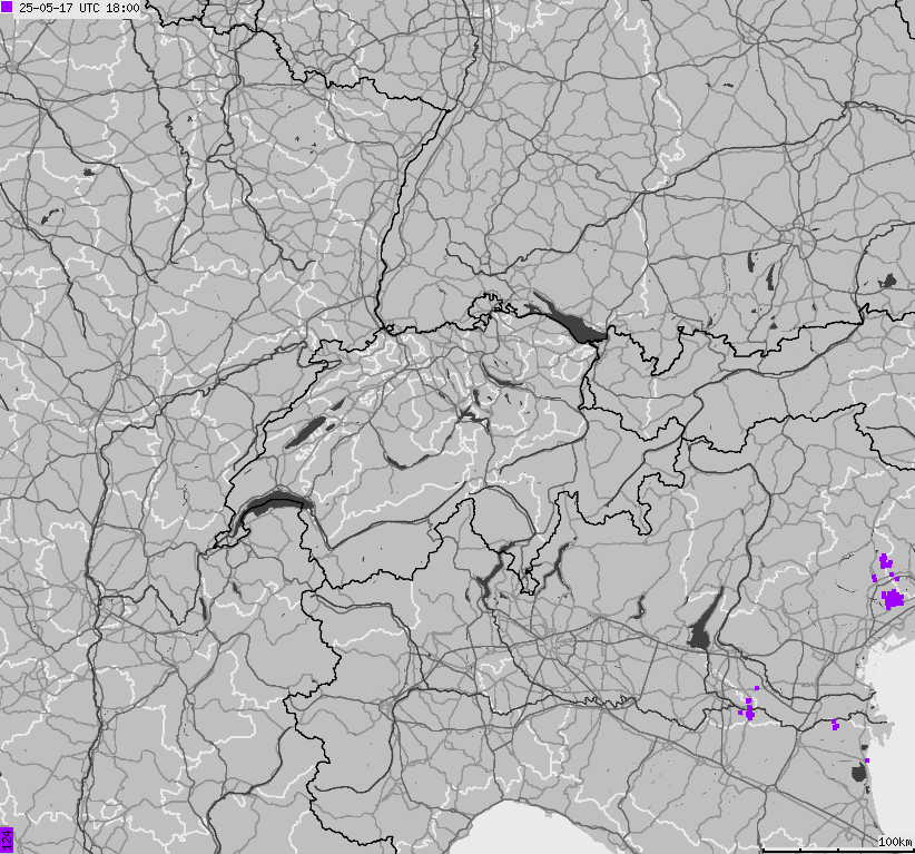 Map of lightnings across Switzerland and Liechtenstein