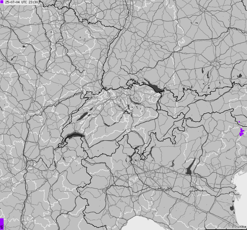 Map of lightnings across Switzerland and Liechtenstein
