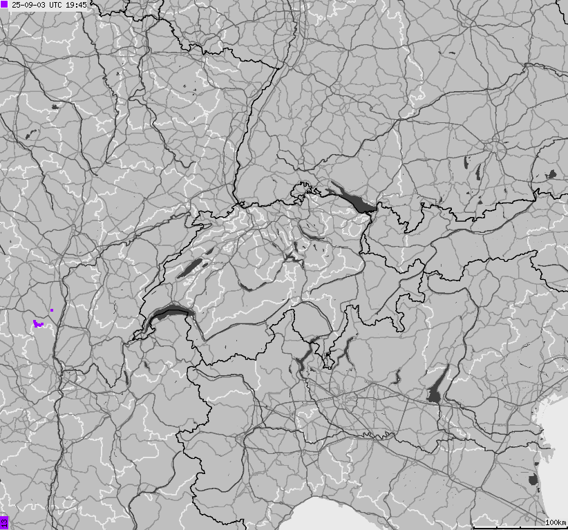 Map of lightnings across Switzerland and Liechtenstein