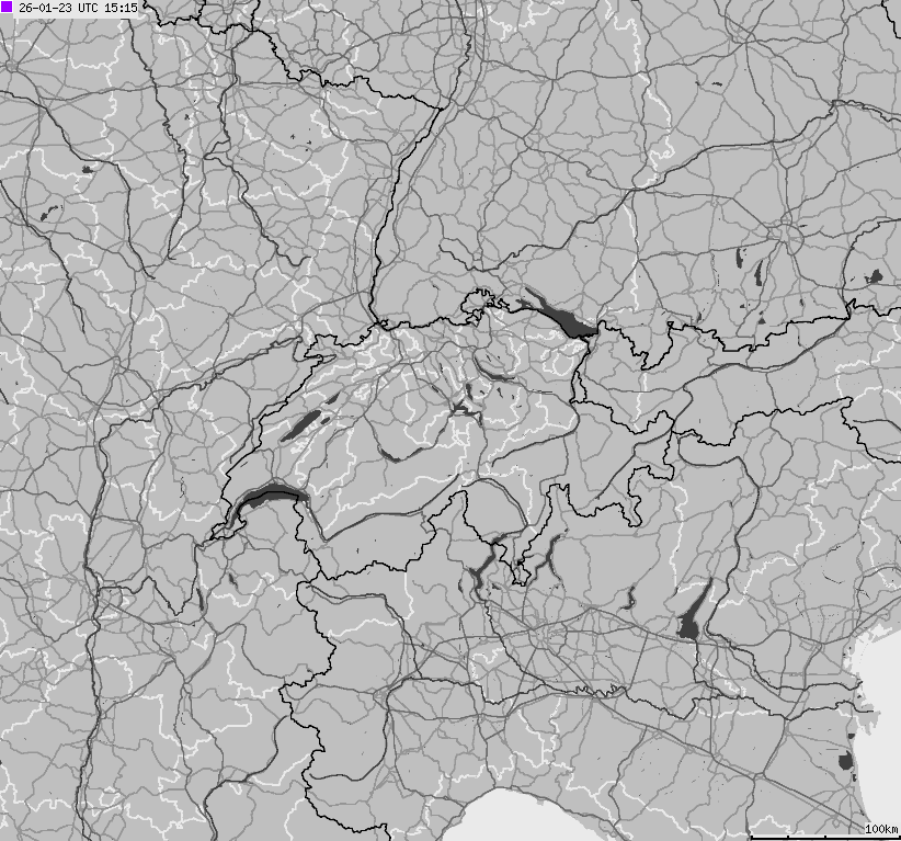 Mapa wyładowań atmosferycznych na obszarze Szwajcarii i Liechtensteinu