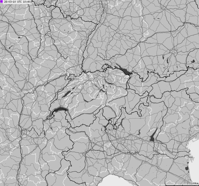 Mapa wyładowań atmosferycznych na obszarze Szwajcarii i Liechtensteinu