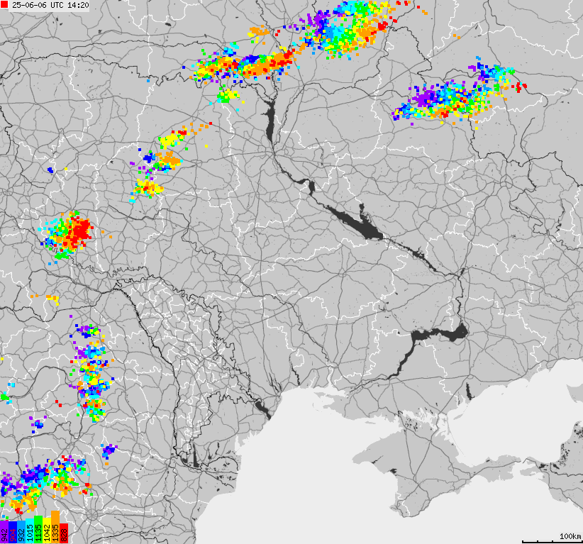 Map of lightnings Ukraine
