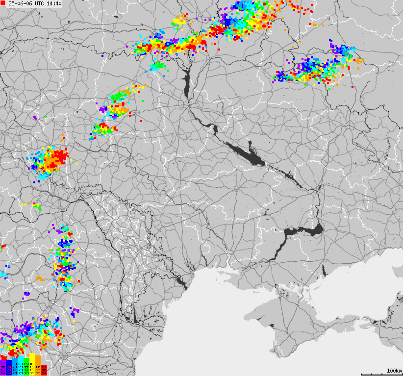 Map of lightnings Ukraine