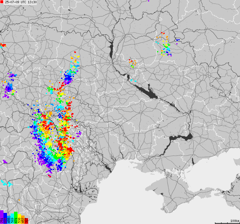 Map of lightnings Ukraine