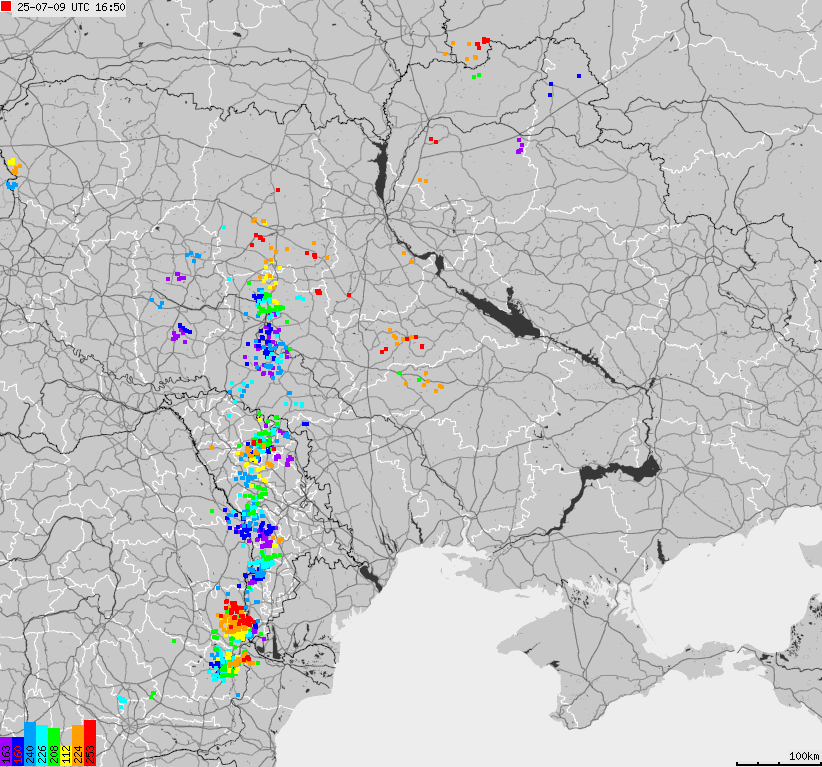 Map of lightnings Ukraine