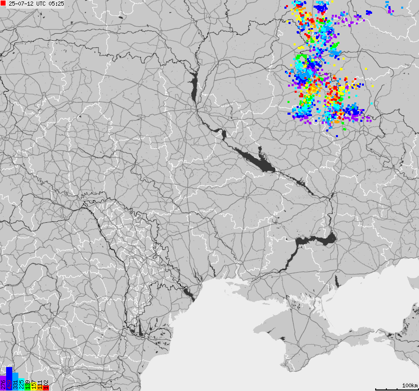 Mapa wyładowań atmosferycznych Ukrainy