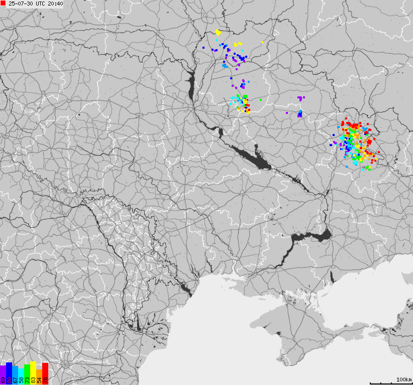 Map of lightnings Ukraine