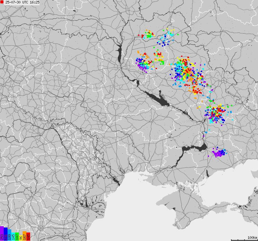 Mapa wyładowań atmosferycznych Ukrainy