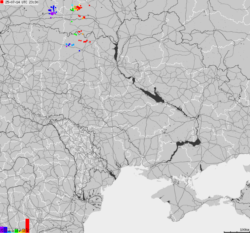 Map of lightnings Ukraine
