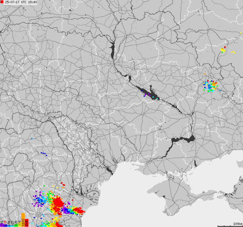 Map of lightnings Ukraine