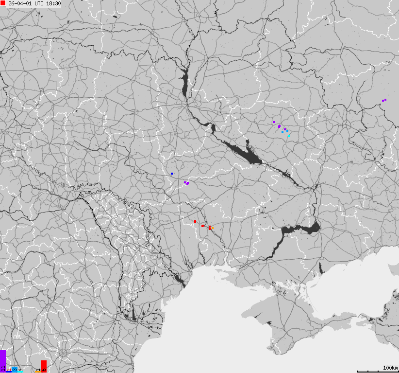 Map of lightnings Ukraine