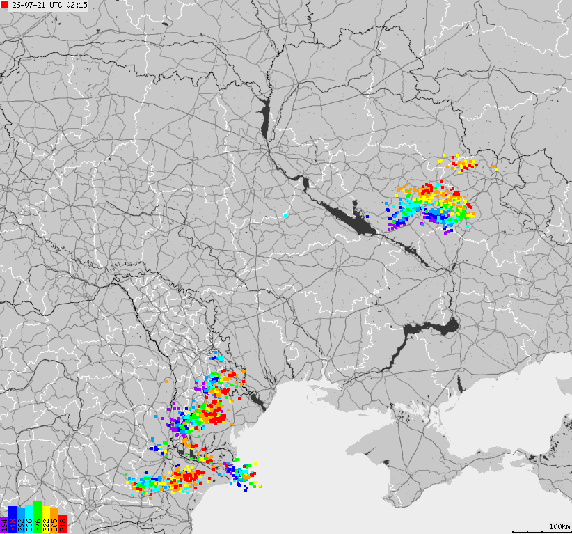Map of lightnings Ukraine