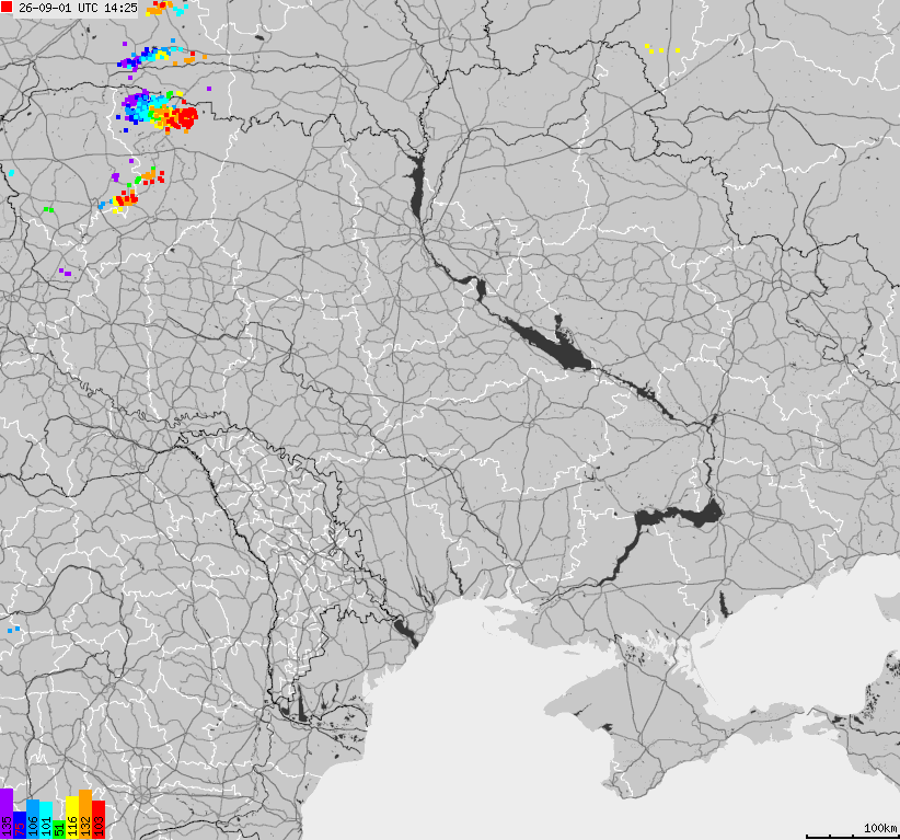 Mapa wyładowań atmosferycznych Ukrainy