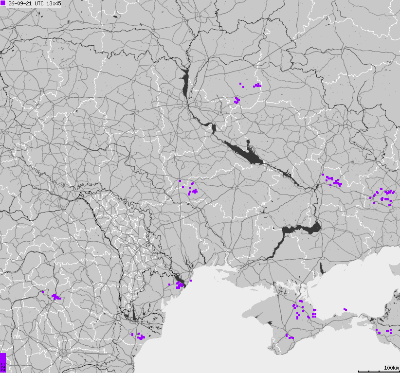 Mapa wyładowań atmosferycznych Ukrainy