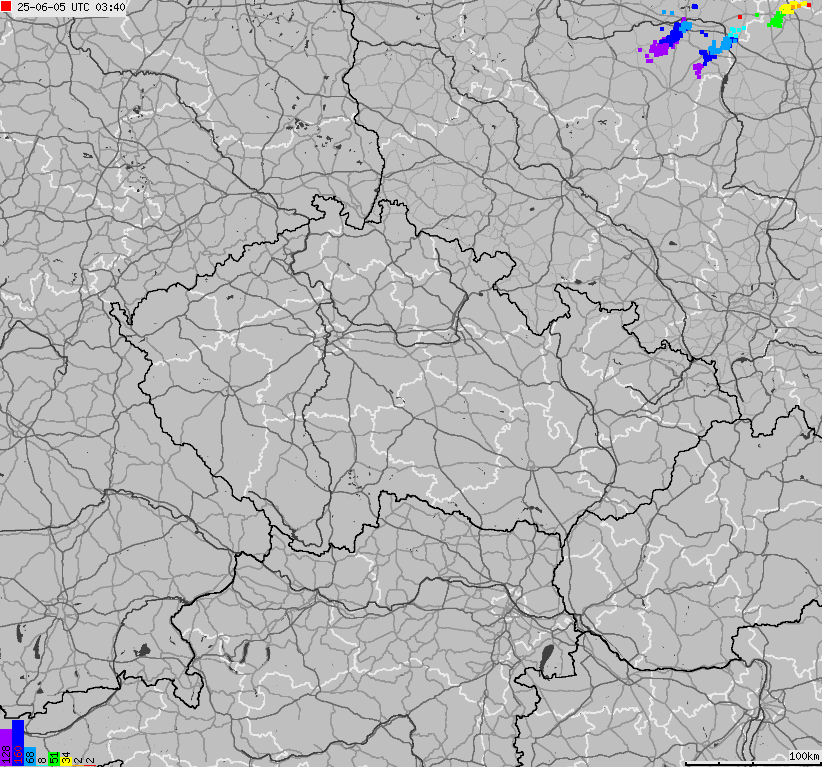 Map of lightnings across Czech Republic