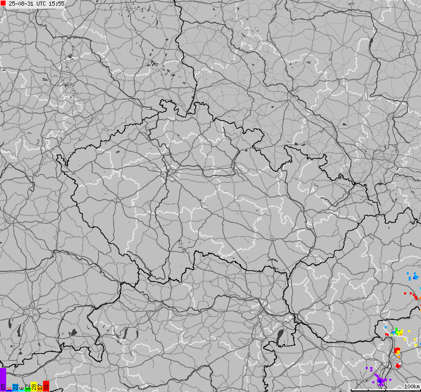 Map of lightnings across Czech Republic
