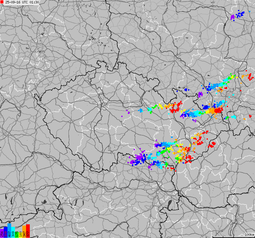 Map of lightnings across Czech Republic